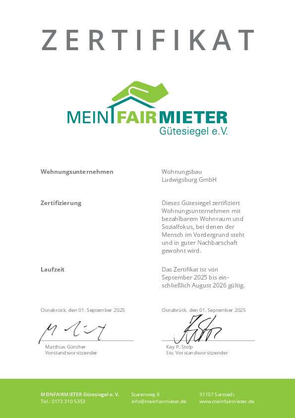 Zertifikat MeinFairMieter 2025/26