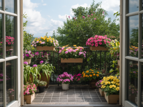 Blühend bepflanzter Balkon